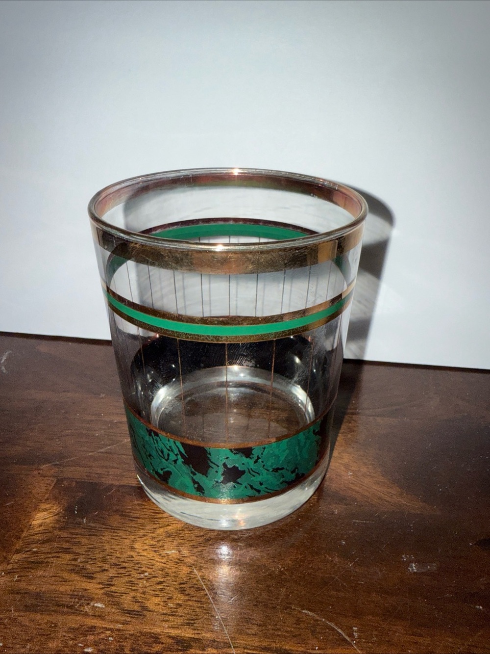 Vintage Green and Gold Accent Glass Tumbler - Unbranded Barware MCM